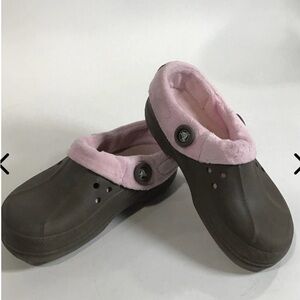 WOMENS BROWN CROCS LINED PINK Clogs M7/W9